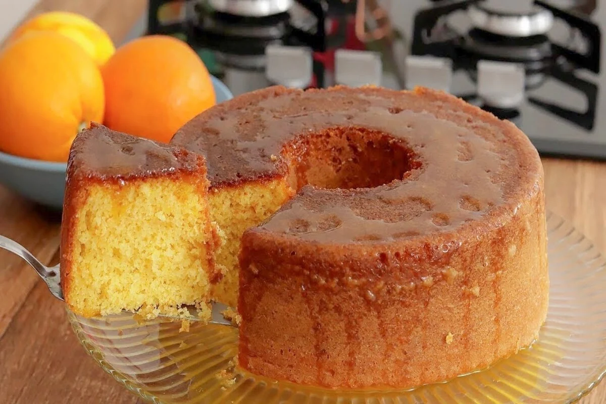 Receita de Bolo de laranja com calda